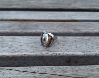 Perlmut Ring, Verstellbarer Ring, Tiffany Technik, handmade Ring