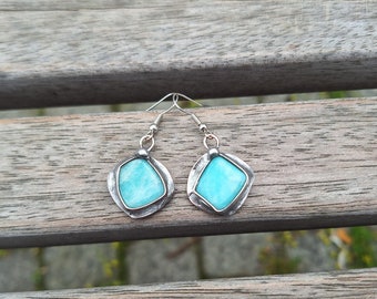 Handmade earings, amazonite earrings,  tiffany technique, blue earrings, amazonite