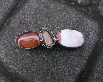 Barrette with stones, buckle, hair buckle, buckle with agate, gift for hair, gift for mother, mother's day, agate barrette,  scolecite,