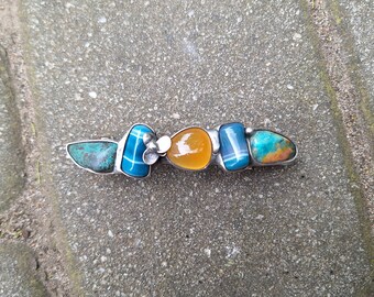 Barrette with agate, blue barette, flower barrette, agate, chrysocolla