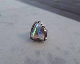 Bergkristall, Tiffany Technik, rohe Ring, handmade Ring, Mutterstag