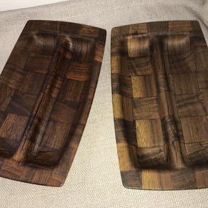 Vtg Wove Wood Checkered Cracker Snack Trays Plates