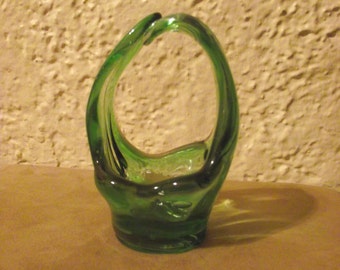 Mid Century Art Glass mini Handled Bowl Basket