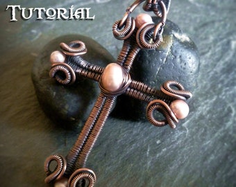 TUTORIAL - Scrolls and Coils Cross - Wire Wrapped Tutorial - Jewelry Pattern - Wire Wrapping - Wire Wrapped Pandant Lesson - Cross Pendant