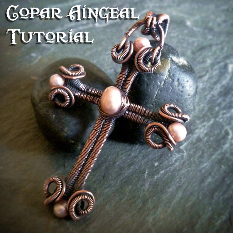 TUTORIAL Scrolls and Coils Cross Wire Wrapped Tutorial Jewelry Pattern Wire Wrapping Wire Wrapped Pandant Lesson Cross Pendant image 1