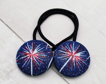 Firework Hair Button - 4th of July Ponytail Holder - Fourth of July Hair Tie - America Hair Clip – Red White Blue Flag Hair Elastic