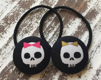 Skull Ponytail Holder, Halloween Hair Clip, Cinco de Mayo Hair Elastic, Girl Skull Hair Clip, Skull and Bones Hair Tie, Skull Bow