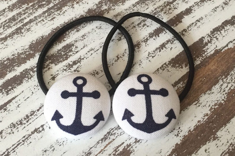 Hair Button Anchor Hair Elastic Nautical Ponytail Holder NAVY Wife, Anchor Clip Anchor Hair Tie