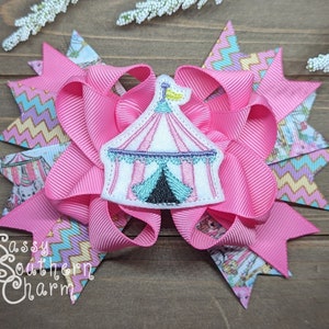 Circus Hair Bow, Pink Circus Bow, Circus Tent Bow, Circus Birthday Party, Carnival Hair Bow, Carnival Birthday, Fair Hair Bow, Ribbon Bows