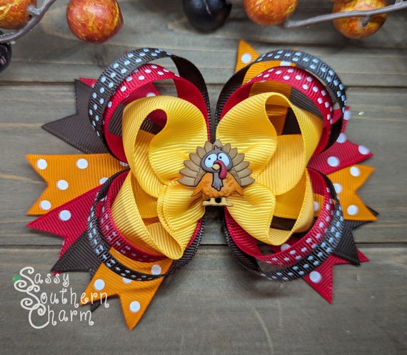 Thanksgiving Hair Bow, Turkey Hair Bow, Hair Bows for Girls, Ribbon Hair Bows, Toddler Hair Bows, Fun Thanksgiving Bows, Fall Bows,