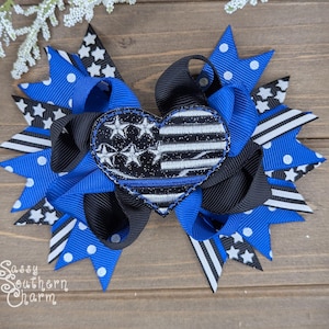 Thin Blue Line Bow, Police Hair Bow, Ribbon Bows, Police Support Bow, Police Academy Graduation, Police Office Daughter, Bow for Girls,