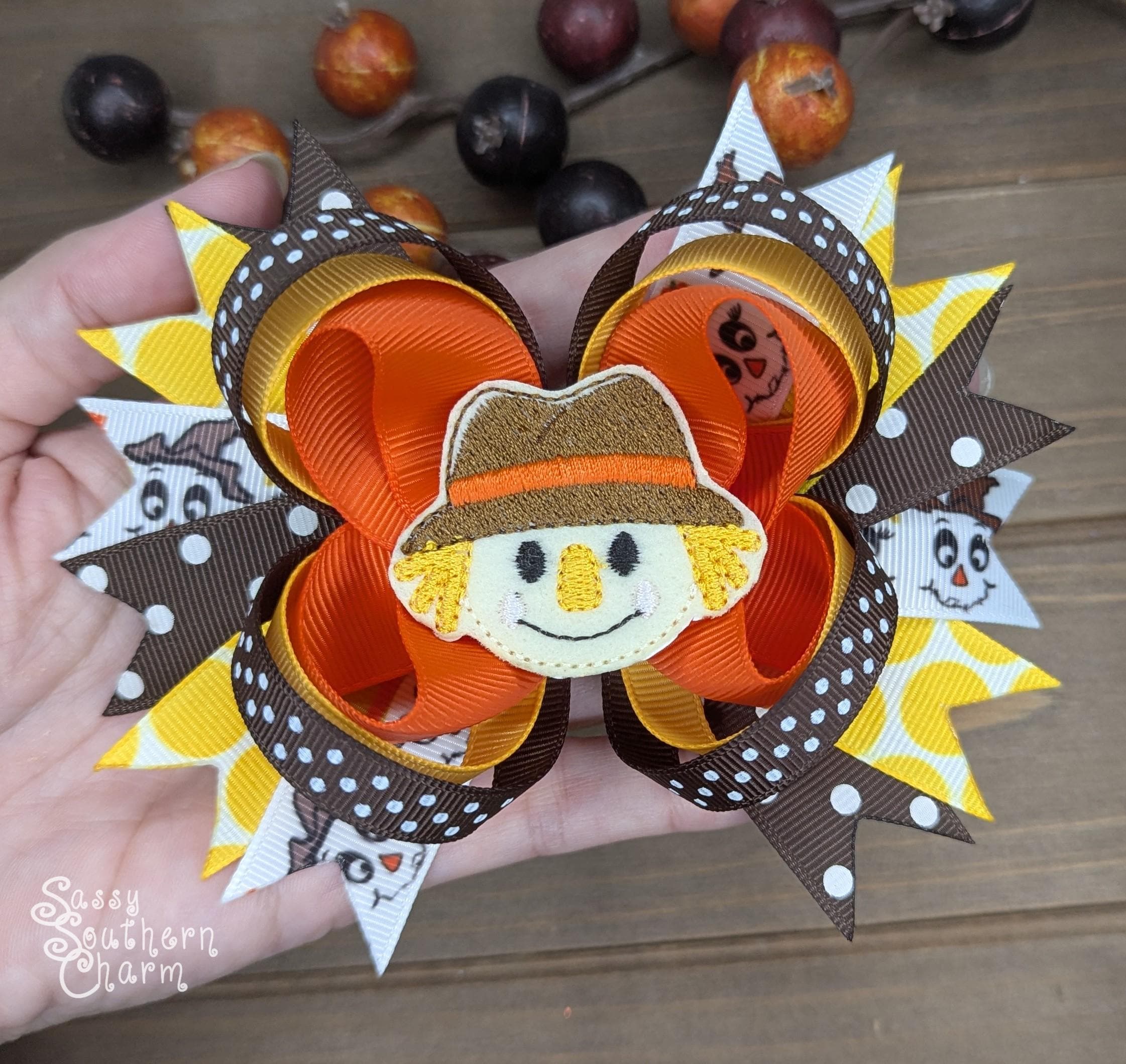 Fall Chair Bows Scarecrow Bows, Fall Hair Bows, Pumpkin Patch Bows, Ribbon Bows, Feltie ...