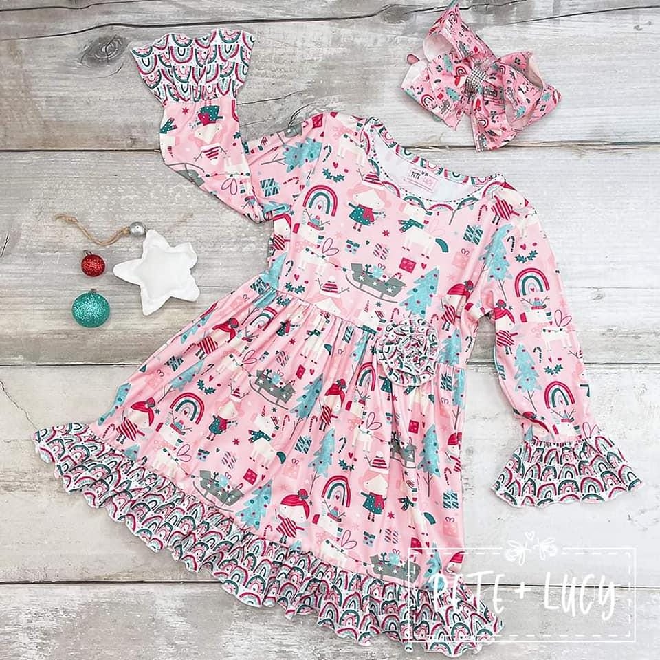 white christmas dresses Snowflake Magic Plaid Christmas Dress – Mia Belle Girls main image 0