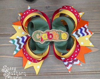 Thanksgiving Hair Bow, Gobble Hair Bow, Turkey Hair Bow, Hair Bows for Girls,