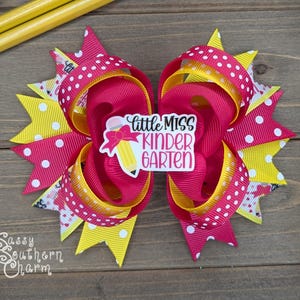 Kindergarten Hair Bows, Back to School Hair Bows, First Day of School Bow, Hair Bows for Girls, Little Miss Kindergarten, Ribbon Bows,