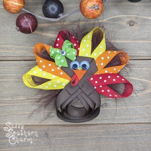 Thanksgiving Hair Bows, Turkey Hair Bow, Turkey Ribbon Sculpture, Adorable Hair Bows, Hair Bows for Girls