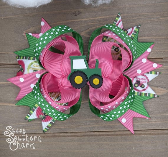 Green Tractor Hair Bow, Tractor Hair Bow, Country Girl Hair Bow, Hair Bows for Girls, Farm Girl Hair Bow, Ribbon Bows, Farm Bows, Toddler