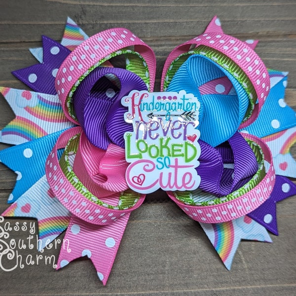 Kindergarten Hair Bow, Back to School bow, First Day of School Bow, Hair Bow for Girls, Kindergarten Never Looked So Cute, Kindergarten Clip