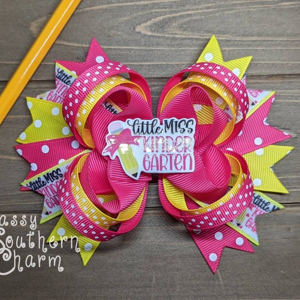 Kindergarten Hair Bows, Back to School Hair Bows, First Day of School Bow, Hair Bows for Girls, Little Miss Kindergarten