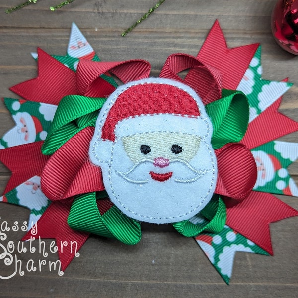 Santa Hair bow, Christmas Hair Bow, Holiday Hair Bow, Interchangeable Hair Bow, Red and Green Bow, Christmas Feltie Bows,