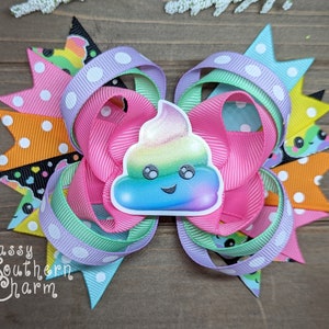 Rainbow Poop Hair Bow, Poop Emoji Hair Bow, Hair Bows for Girls, Funny Hair Bows,