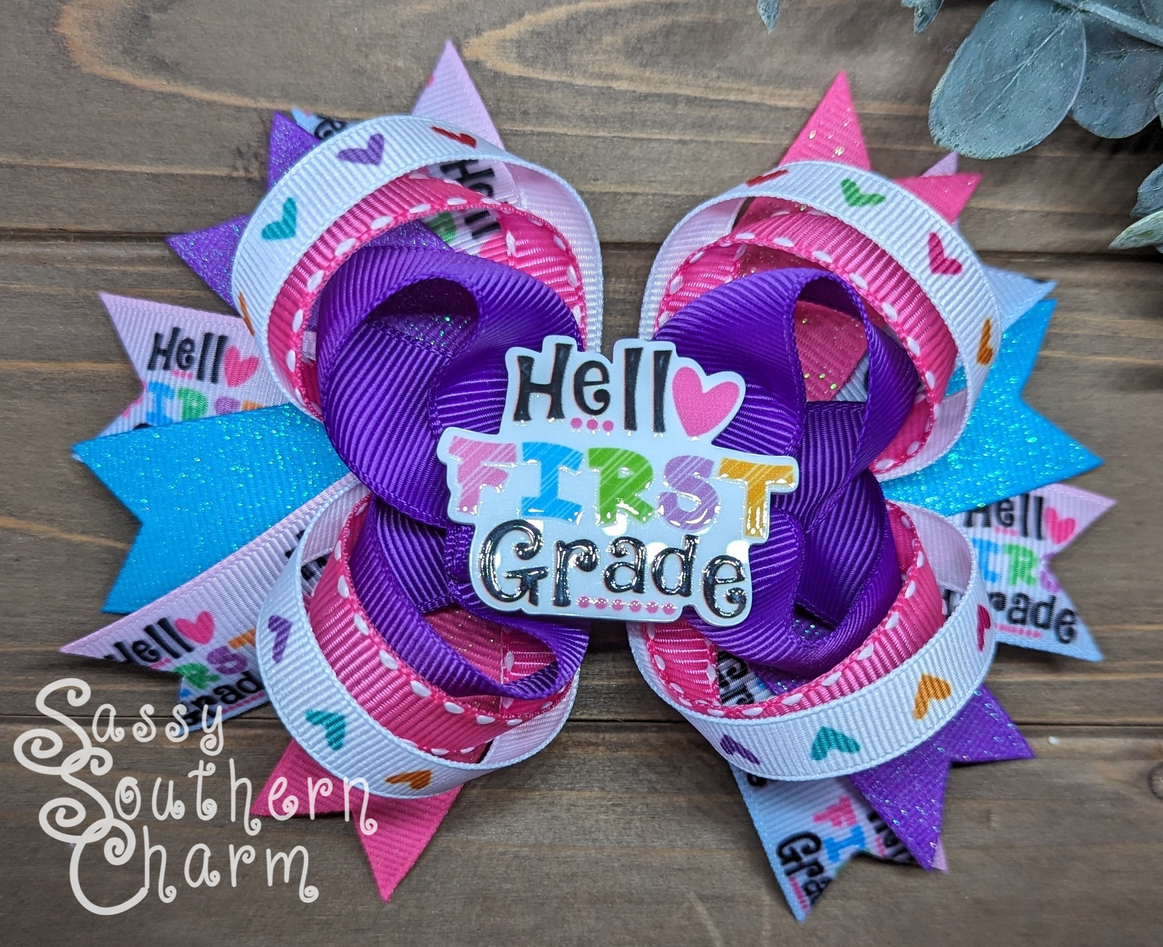 Hello 1st Grade, First Grade Bow, 1st Grade Hair Bow, Back to School Bow, School Hair bow, First Day of School, Ribbon Bows,