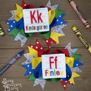 Back To School Bow, Personalized Bow, Kindergarten Hair bow, First Day of School, Preschool Hair Bow, Primary Colors bow, Ribbon Bows,