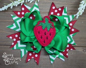 Strawberry Hair Bow, Strawberry Feltie Bow, Berry Bow, Berry Birthday Bow, Summer Bows, Strawberry Festival Bow,