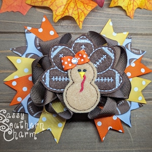 Thanksgiving Hair Bows, Football Hair Bow, Turkey Hair Bow, Thanksgiving Day Bow, Turkey Football,