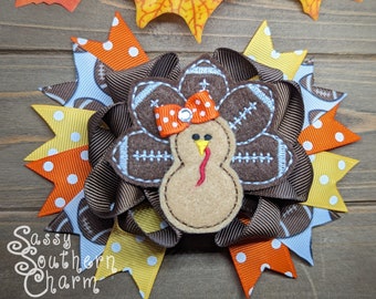 Thanksgiving Hair Bows, Football Hair Bow, Turkey Hair Bow, Thanksgiving Day Bow, Turkey Football,