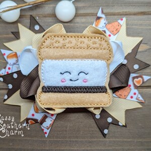 S&#39;mores Hair Bow, Camping Hair Bow, Feltie Bows, Hair Clips, Ribbon Bows, Marshmallow bow, Smores hair clip, Campfire Marshmallow,