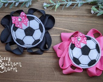 Soccer Hair Bows, Hair Bows for Girls