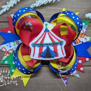 Circus Hair bow, Circus Tent Bow, Circus Party, Carnival Hair Bow, County Fair Bow, Big Top Tent Bow, Circus Theme