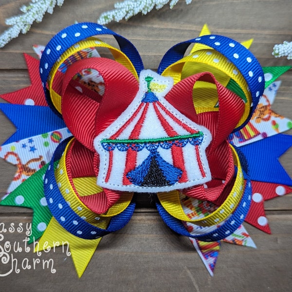 Circus Hair bow, Circus Tent Bow, Circus Party, Carnival Hair Bow, County Fair Bow, Big Top Tent Bow