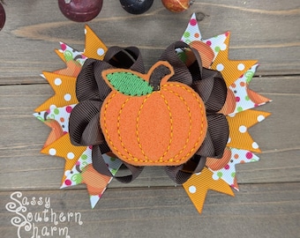 Pumpkin Hair Bow, Fall Hair Bow, Halloween Hair Bow, Pumpkin Patch Bow, Thanksgiving Hair Bow, Hair bows for girls,