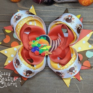 Thanksgiving Hair Bow, Cornucopia Hair Bow, Fall Hair Bow,