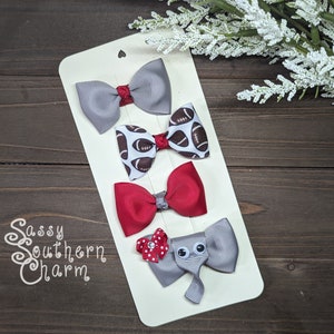 Football Bows, Red and Gray Bows, Small Football Bows, Elephant Hair Bow, College Football Bows, Alabama Baby, Baby Bows, Ribbon Bows,