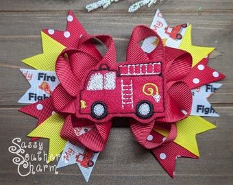 Fire Truck Hair Bow, "My Daddy's A Firefighter" Bow, Firefighter Graduation, Firefighter Daughter Bow, Interchangeable Center Bow, Snap Clip