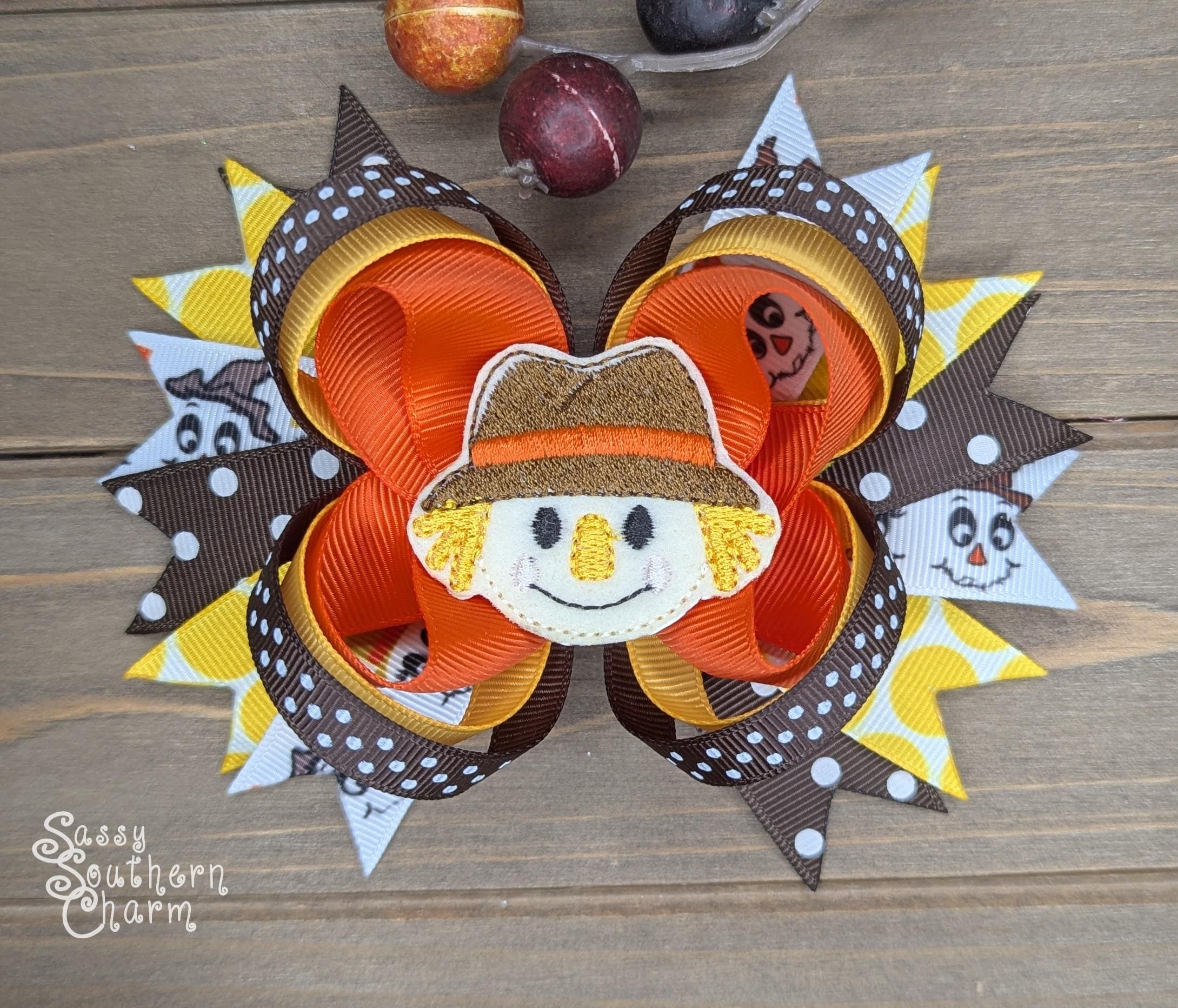 Fall Chair Bows Scarecrow Bows, Fall Hair Bows, Pumpkin Patch Bows, Ribbon Bows, Feltie ...