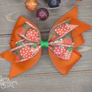 Pumpkin Bow, Fall Hair Bow, Thanksgiving Bow, Pumpkin Patch Bow, Hair Bows for Girls, Toddler Bows, Ribbon Bows,