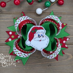 Santa Claus Hair Bows, Christmas Hair Bow, Red and Green Hair Bow, Hair bows for Girls, Holiday Hair Bows, Santa Hair Bow