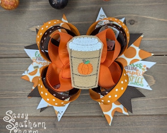 Pumpkin Spice Bow, Coffee Hair Bow, Fall Hair Bows, Hair Bows for Girls, Latte Hair Bow, Pumpkin Spice, Pumpkin Bow,