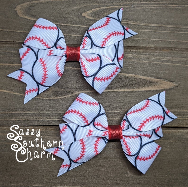 Baseball Hair Bows Pigtail Bows Small Baseball Bows Etsy