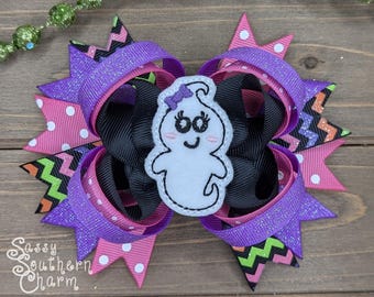 Ghost Hair Bow, Halloween Hair bow, Pink Halloween Bow, Girly Ghost bow, Hair bows for Girls, Feltie Hair bows,