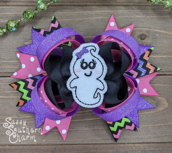 Ghost Hair Bow, Halloween Hair bow, Pink Halloween Bow, Girly Ghost bow, Hair bows for Girls, Feltie Hair bows,