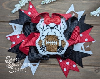 Bulldog Football Bow, CUSTOMIZE COLORS, Football Hair Bow, Bulldog Mascot, Football Fan,