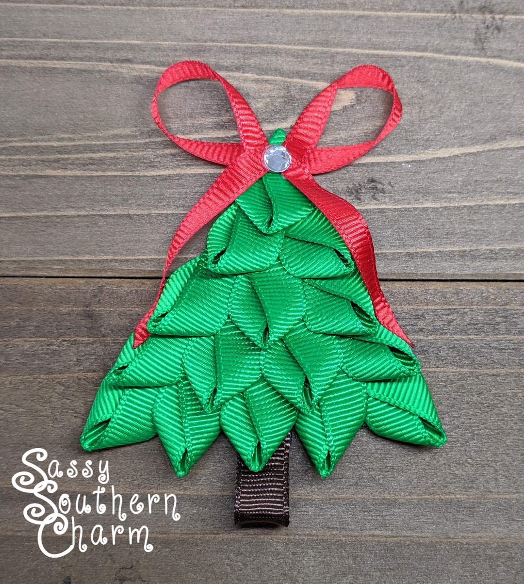 Christmas Tree Hair Bow, Christmas Tree Ribbon Sculpture, Holiday Hair