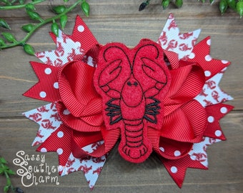 Crawfish Hair Bow, Crayfish Hair Bow, New Orleans Bow, Cajun Hair Bow, Mud bug Hair bow, Crawdads Hair Bow, Louisiana Bow, Crawfish Boil