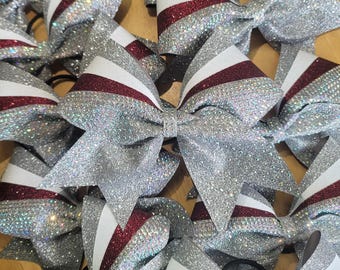 Silver and Maroon Rhinestone Cheer Bow
