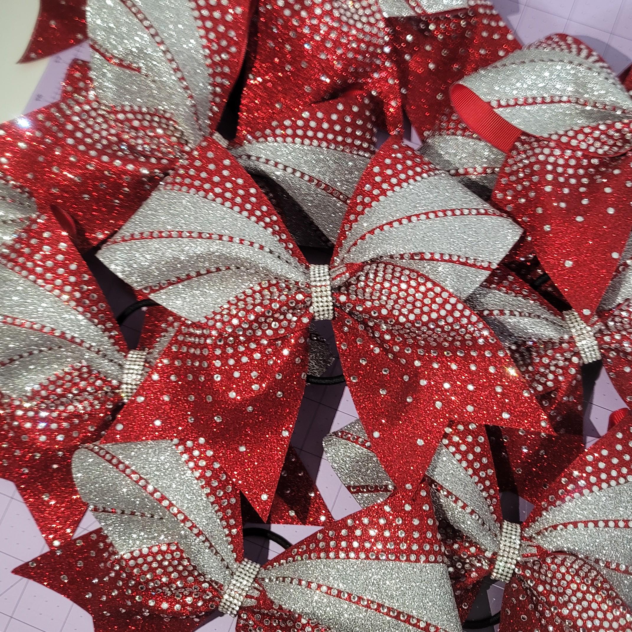 Red and Silver Rhinestone Cheer Bow
